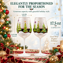 Set of 2 Stemmed Christmas Tree Design Wine Glasses - 14 oz