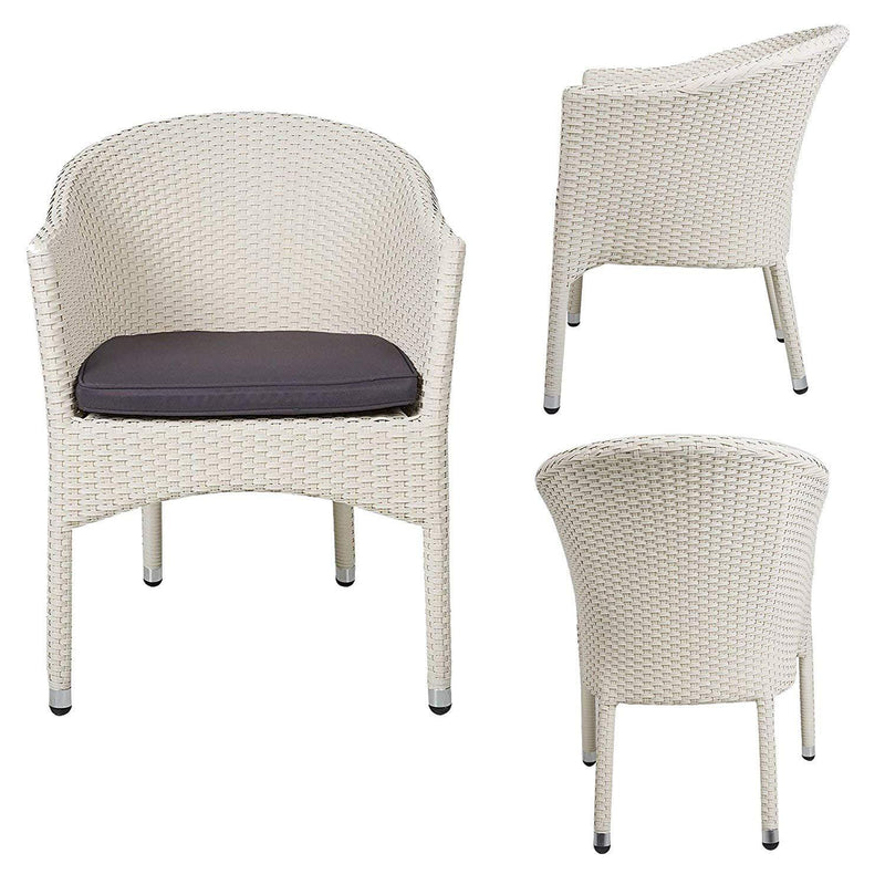 Outdoor Dining Rattan Chairs Patio Garden Furniture with Seat Cushions, White