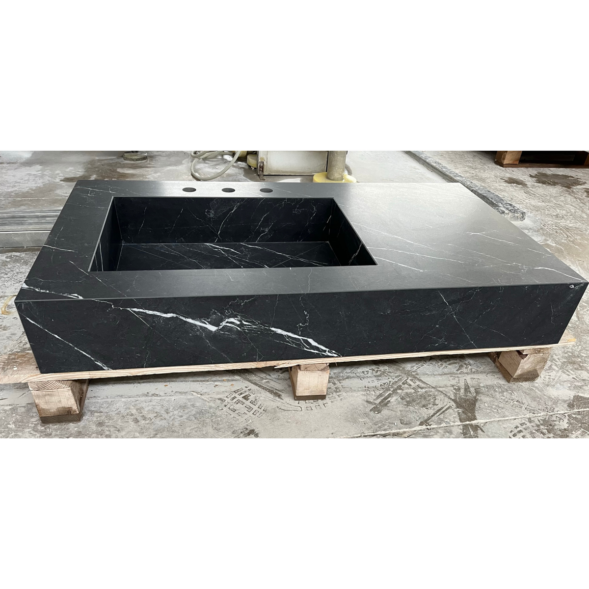 Nero Marquina Black Marble Look Engineered Porcelain Bathroom Sink - Hand-Crafted, photo 7 of 13