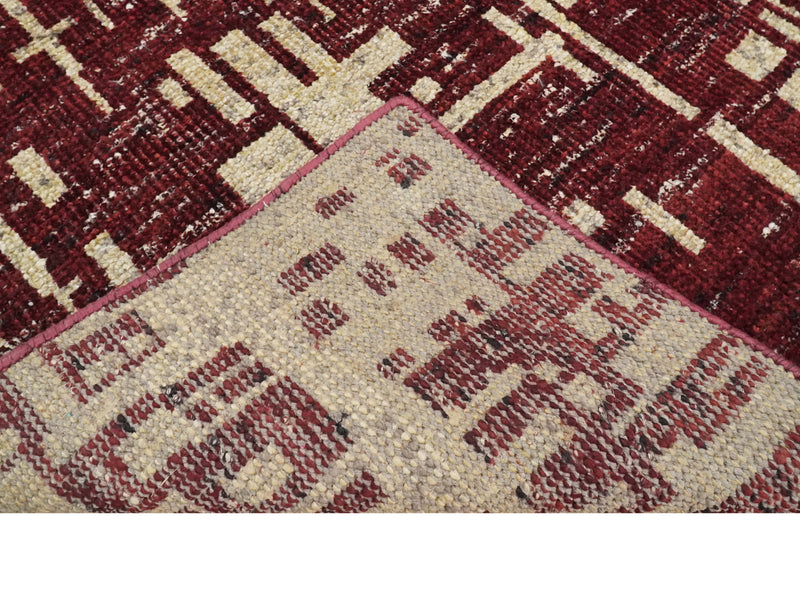 4x6 Hand Knotted Camel and Maroon Modern Abstract Contemporary Recycled Silk Area Rug | OP64