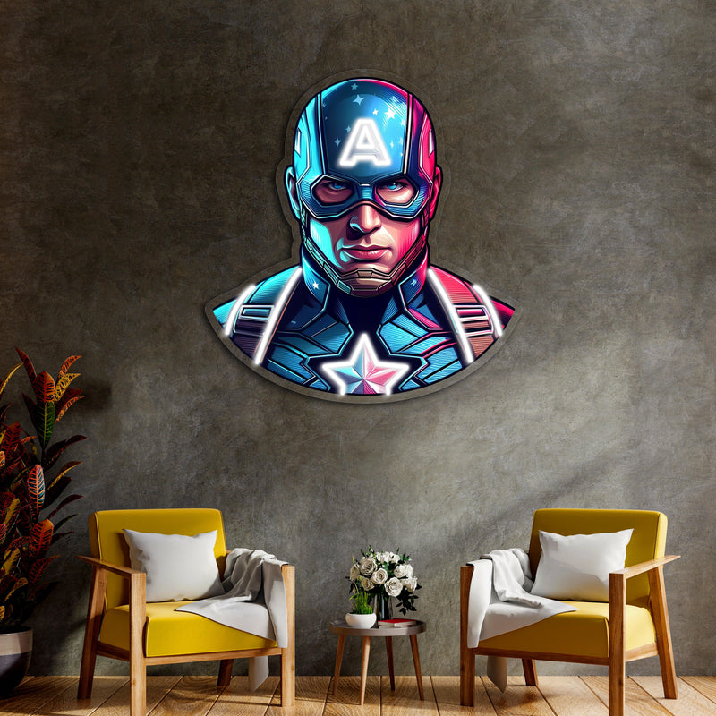 UV Printed Captain America Neon Sign,Neon Wall Art,Neon Light Sign, Custom Neon Sign,UV Print Neon Sign,Acrylic Neon