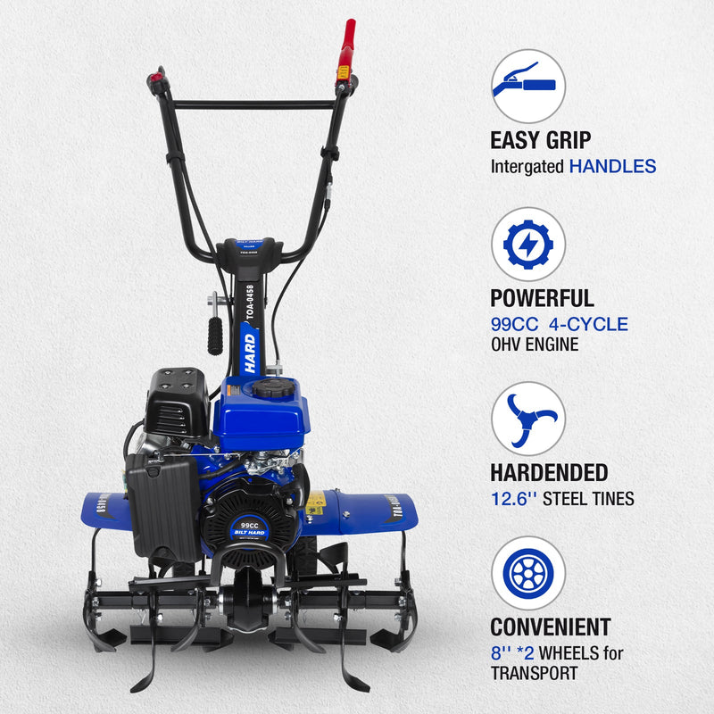 BILT HARD 99cc Gas Garden Tiller – Heavy-Duty 4-Cycle Engine, 24" Front Tines, Digs Up to 11.8" Deep – Perfect for Weeding, Cultivating & Soil Preparation