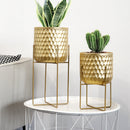 2 Set of 17&12 " Tall  Planters With Stand (Gold)