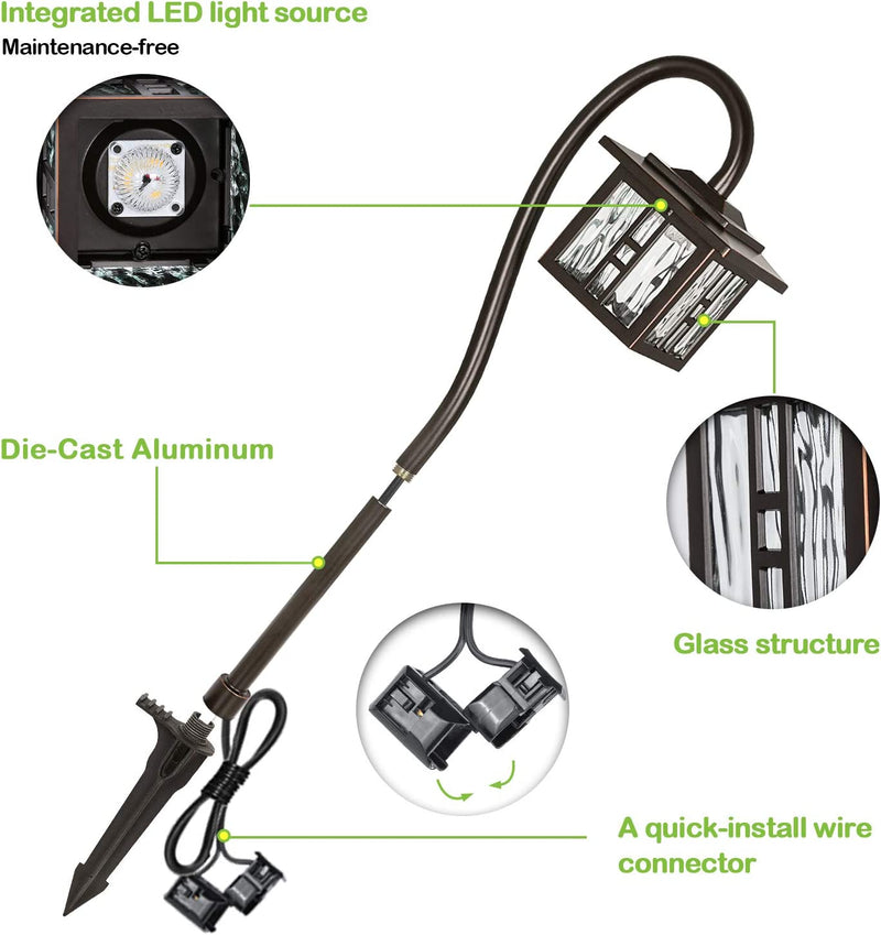 3W 185LM LED Landscape Lighting, Oil-Rubbed Bronze Pathway Light, Die-Cast Aluminum, ETL Listed (4-PACK)