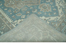 Wool Area Rug Hand Knotted Traditional Heriz Geometric Blue Ivory Camel Gray Persian