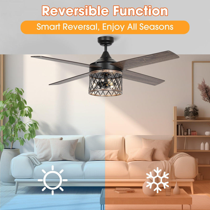 52" Mirelle Farmhouse Downrod Mount Reversible Ceiling Fan with Lighting and Remote Control