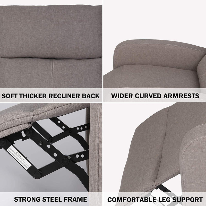 Fabric Recliner Chair Adjustable Single Sofa Home Theater Seating Recliner Reading Sofa for Living Room & Bedroom, Grey