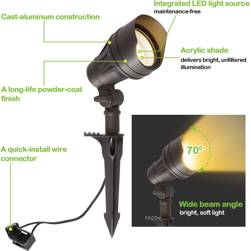 LED Landscape Light Kits For Pathway, 12V AC, 10W 390LM Spot Light (2 Heads) + 3W 150LM Flood Light (6 Heads), ORB Finish, Driver & Cable NOT included in Kit