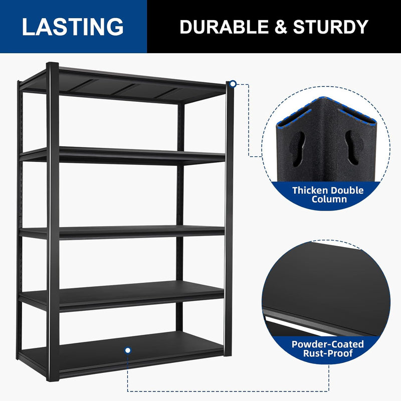 BILT HARD 2500LBS 36" W x 18" D x 72" H Garage Shelving, 5-Shelf Industrial Storage Shelves Heavy Duty, Metal Shelving Units with Adjustable Shelf, Steel Utility Shelves