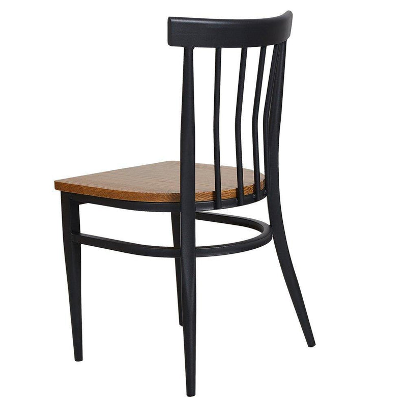 Set of 2 Slat Back Dining Chairs Metal Leg Side Chairs with Wood Seat, Black