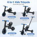 4-in-1 Foldable Toddler Tricycle with Push Handle with Adjustable Seat by LJGDeals