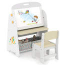 4-in-1 Kids Table and Chair Set Art Easel with Magnetic Whiteboard and Bookshelf-Natural by LJGDeals