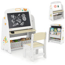 4-in-1 Kids Table and Chair Set Art Easel with Magnetic Whiteboard and Bookshelf-Natural