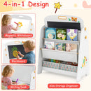 4-in-1 Kids Table and Chair Set Art Easel with Magnetic Whiteboard and Bookshelf-Natural