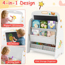 4-in-1 Kids Table and Chair Set Art Easel with Magnetic Whiteboard and Bookshelf-Natural