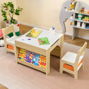 4 in 1 Kids Table and Chair Set with Reversible Graffiti and Building Blocks Tabletop