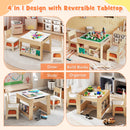 4 in 1 Kids Table and Chair Set with Reversible Graffiti and Building Blocks Tabletop