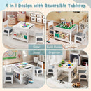 4 in 1 Kids Table and Chair Set with Reversible Graffiti and Building Blocks Tabletop