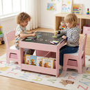 Kids Table and Chair Set with Building Blocks & Storage