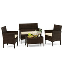 4 Piece Patio Rattan Conversation Set with Cozy Seat Cushions by LJGDeals