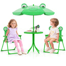 4 Pieces Kids Picnic Set with 2 Folding Chairs and Height Adjustable Umbrella-Green