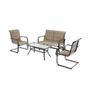4 Pieces Outdoor Patio Furniture Set with Padded Glider Loveseat and Coffee Table-Brown