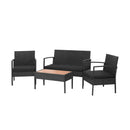 4 Pieces Patio Rattan Cushioned Furniture Set with Wooden Tabletop by LJGDeals