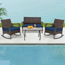 4 Pieces Wicker Rocking Set with Bungee Rope Seat for Porch Yard-Navy by LJGDeals