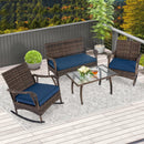 4 Pieces Wicker Rocking Set with Bungee Rope Seat for Porch Yard-Navy by LJGDeals