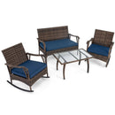4 Pieces Wicker Rocking Set with Bungee Rope Seat for Porch Yard-Navy by LJGDeals