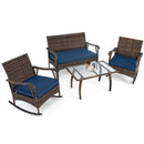 4 Pieces Wicker Rocking Set with Bungee Rope Seat for Porch Yard-Navy by LJGDeals