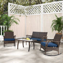 4 Pieces Wicker Rocking Set with Bungee Rope Seat for Porch Yard-Navy by LJGDeals