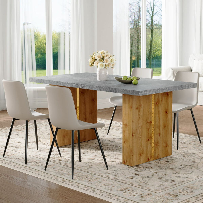 Table and chair set.Cozy Modern MDF Dining Set -67'x35.4' with 4 Gray  Artificial Leather Chairs With Curved Widened Cushion Design.Suitable for restaurants, kitchens, dining rooms,etc.