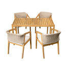 Outdoor Dining Set 1 Table 4 Chairs (Set of 5) - Teak / Beige by HouseOfZazla