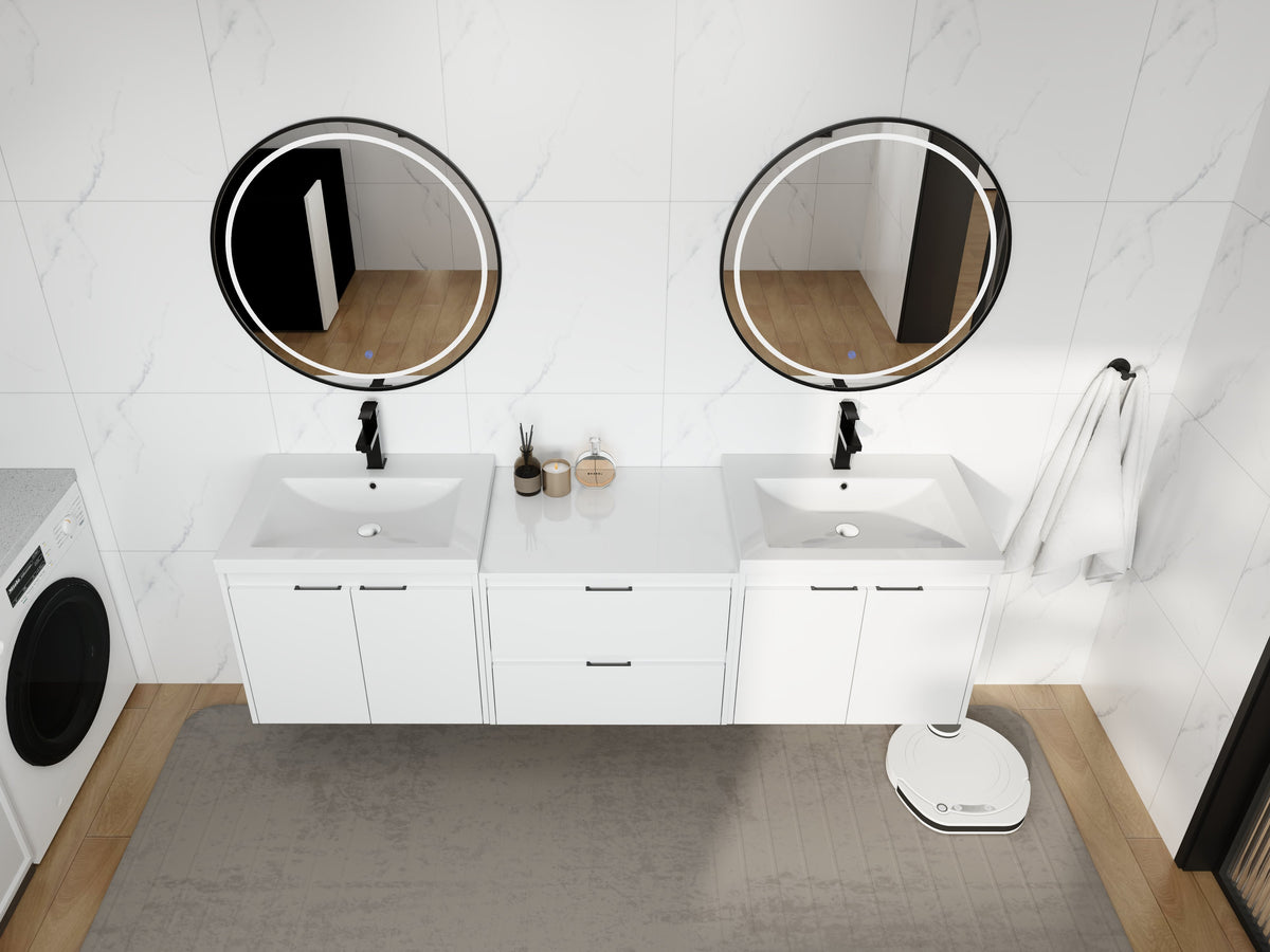 72" Bathroom Vanity With Resin Sink, Soft Close Doors, and 1-Side Cabinet, photo 2 of 10