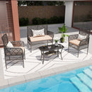 4 Pieces Rattan Wicker Chairs With Tempered Glass Table And Cushions by HouseOfZazla