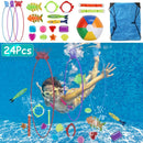 24Pcs Diving Toys Swimming Pool Toys Swim Toys for Kids Aged 3+ Years Old Swim Thru Rings Torpedoes Gems Volleyball Storage Bag by GBruno Store