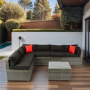 5 Pieces PE Rattan sectional Outdoor Furniture Cushioned U Sofa set with 2 Pillow Grey wicker + Black Cushion