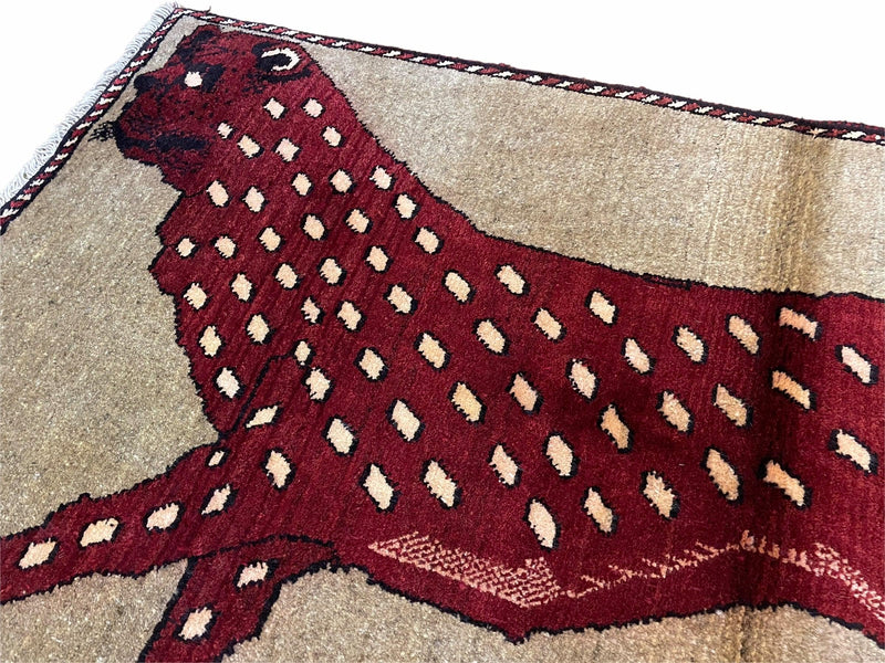 3 X 5 Handmade Hand-Knotteed New Vintage Rug Quality Wool Leopard Burgundy Beige