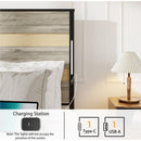 Queen Size Bed Frame with Headboard and 4 Storage Drawers, Queen Bed Frame with Charging Station and LED Lights, Wood Slats, Easy Assembly,No Box Spring Needed,Industrial Gray