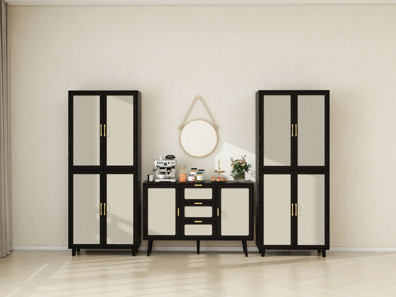 4 Door Cabinet, with 4 Adjustable Inner Shelves, Storage Cabinet