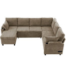 U-Shaped Sectional Sofa Bed With Storage, Charging Ports, And Cup Holders - Brown by HouseOfZazla