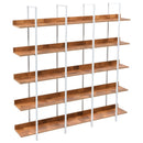 5 Tier Bookcase Home Office Open Bookshelf, Vintage Industrial Style Shelf, MDF Board, White Metal Frame, Brown