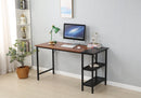 55-inch oversized computer desk, small study desk with wooden storage shelf, 2-layer industrial modern laptop desk with splicing board, (black and Rustic Brown)