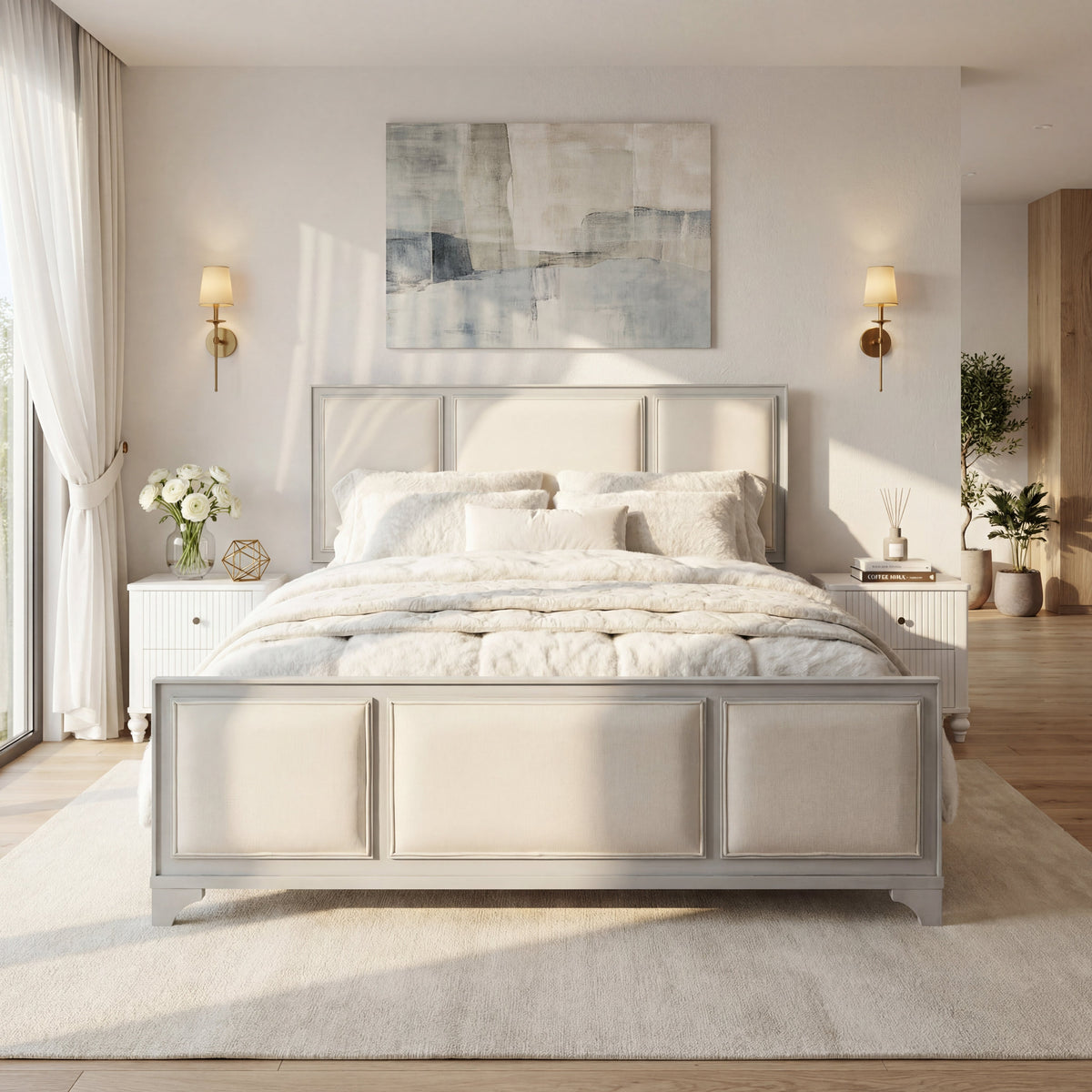 Queen Size Wooden Bed Frame with Upholstered Headboard, photo 4 of 10