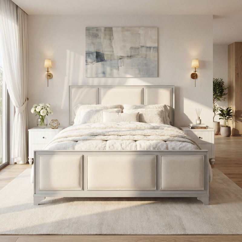 Queen Size Wooden Bed Frame with Upholstered Headboard, photo 4 of 10