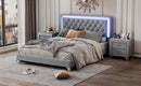3-Pieces Bedroom Sets,Queen Size Upholstered Platform Bed with LED Lights and Two Nightstands-Gray