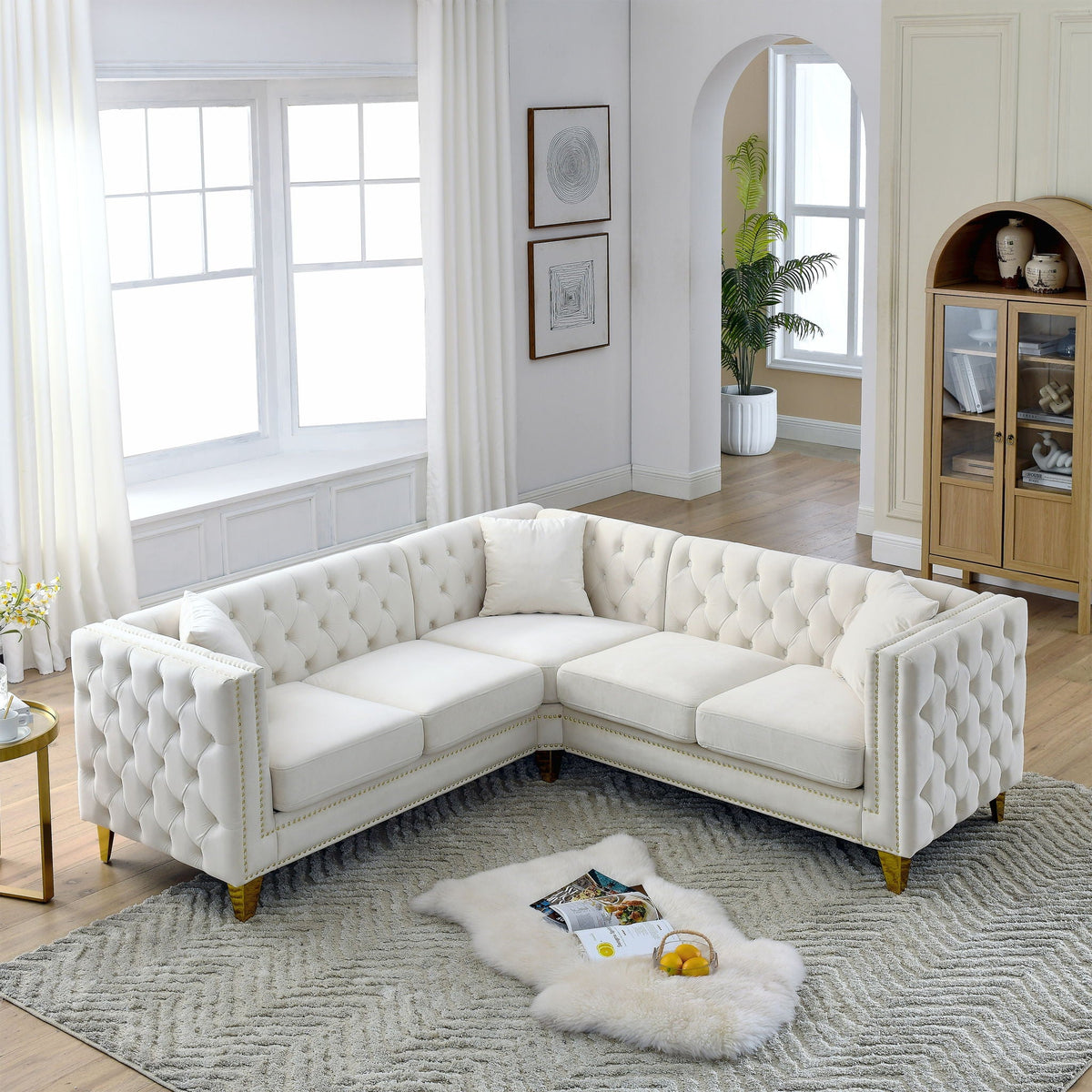 L-Shaped Corner Sofa, 5 Seater Sectional With Tufted Design, photo 9 of 23