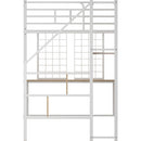 Twin Loft Bed with Desk and Storage Wardrobe, Heavy Duty Loft Bed with Stairs and Metal Grid, Twin Size Loft Bed, No Box Spring Needed, White Loft Bed Twin Size-White