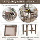 3-Piece Wood Counter Height Drop Leaf Dining Table Set with 2 Upholstered Dining Chairs for Small Place, Brown